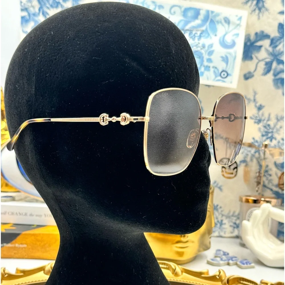 🆕 GUCCI 🧿 NWOT GG0879S 002 Gold Horsebit Sunglasses with Brown Gradient Lens - Picture 11 of 16